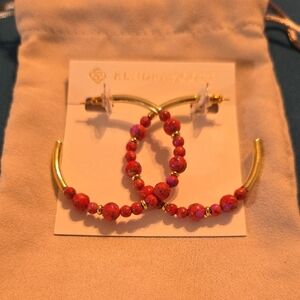 Kendra Scott Red and Gold Beaded Hoop Earrings